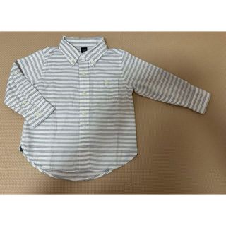 ベビーギャップ(babyGAP)の【ベビーギャップ】長袖シャツ ボーダーワイシャツ　ホワイト　90cm(ブラウス)