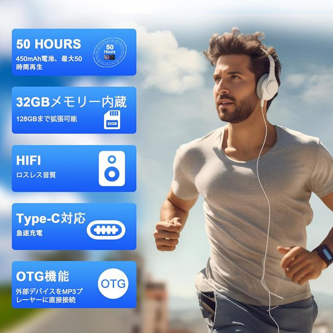 新品 MP3プレーヤー 32GB内蔵 Bluetooth5.0 FMラジオ スマホ/家電/カメラのオーディオ機器(ポータブルプレーヤー)の商品写真