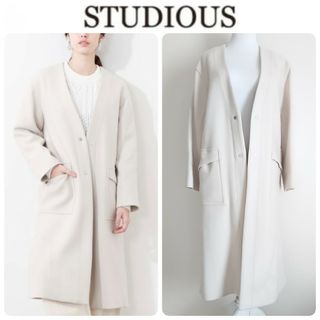 STUDIOUS - Vネックノーカラータックコート アイボリー系 １ステュディオス ￥46,200