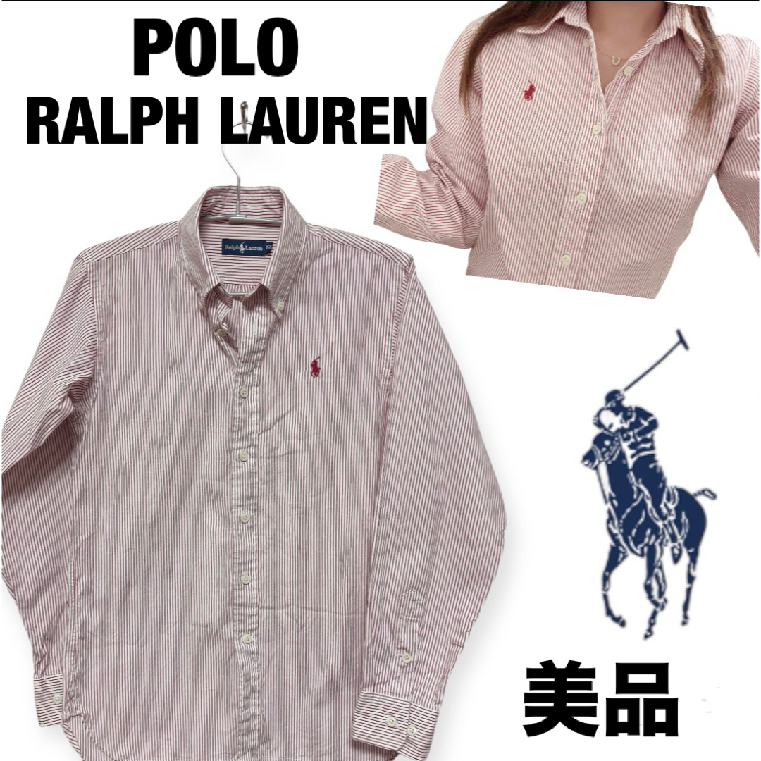 POLO RALPH LAUREN(ポロラルフローレン)の美品　ラルフローレン　長袖　シャツ　ストライプ　赤　レッド　白　ホワイト レディースのトップス(シャツ/ブラウス(長袖/七分))の商品写真