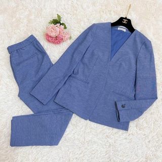 PLST - 美品☆PLST ノーカラージャケット パンツセットアップ  スーツ  リネン混