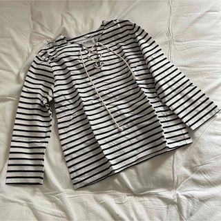 BEAMS BOY/ 天竺レースアップ 7分袖 カットソー ボーダー