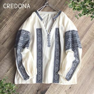 @【F】クレドナ CREDONA コットン 刺繍 ブラウス 長袖(シャツ/ブラウス(長袖/七分))