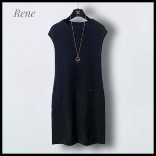 ルネ(René)の【Rene】 サイドスリットニットワンピース  ロゴプレート  34(ひざ丈ワンピース)