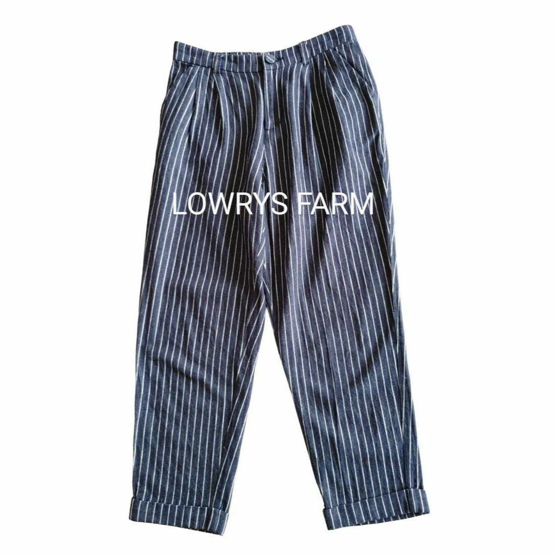 LOWRYS FARM(ローリーズファーム)のローリーズファーム　ネイビー×オフ白ストライプパンツ　七、八分丈　Lサイズ レディースのパンツ(クロップドパンツ)の商品写真