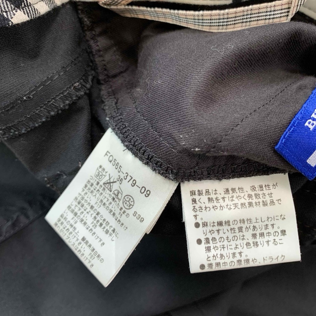 BURBERRY BLUE LABEL(バーバリーブルーレーベル)のバーバリーブルーレーベル　パンツ　黒　チェック　麻　美品 レディースのパンツ(ハーフパンツ)の商品写真