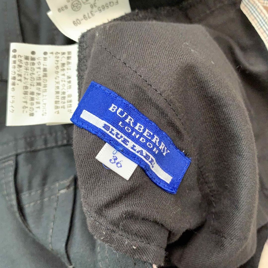 BURBERRY BLUE LABEL(バーバリーブルーレーベル)のバーバリーブルーレーベル　パンツ　黒　チェック　麻　美品 レディースのパンツ(ハーフパンツ)の商品写真