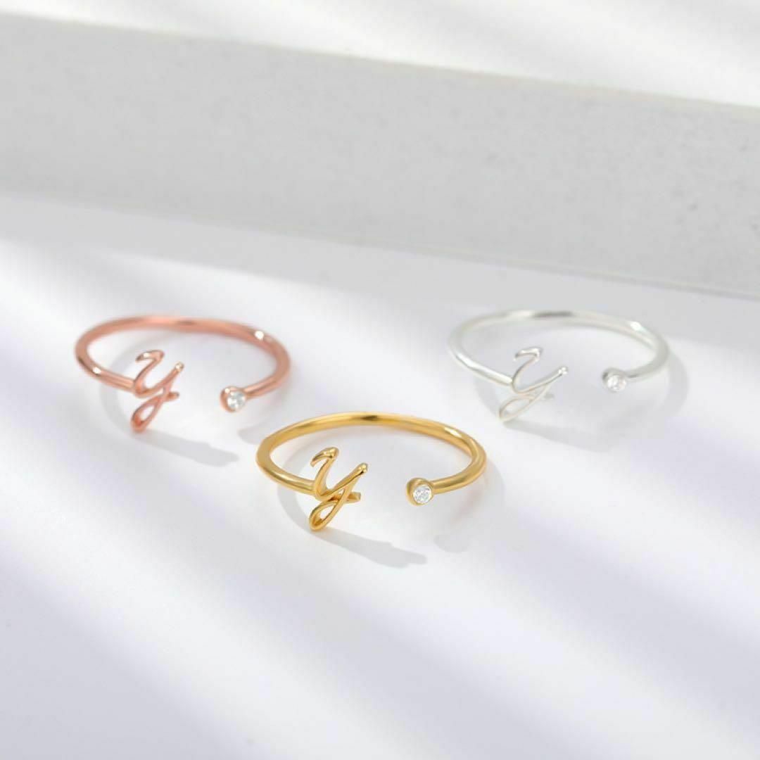 【S ゴールド】イニシャルリング 指輪 ステンレス アルファベット レディースのアクセサリー(リング(指輪))の商品写真