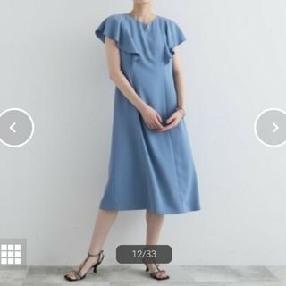 INDIVI - 美品　INDIVI　洗える　フリルスリーブワンピース　XL　LL　サックスブルー