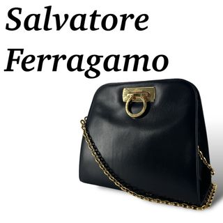 サルヴァトーレフェラガモ(Salvatore Ferragamo)のサルヴァトーレフェラガモ　ショルダーバッグ　ターンロック　ガンチーニ　黒　レザー(ショルダーバッグ)