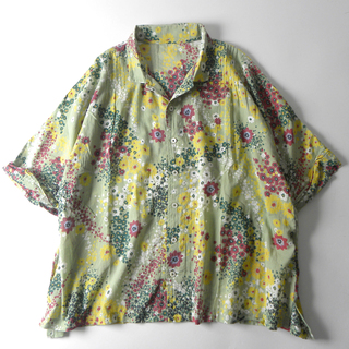 コズ コットン100％ フラワープリントシャツ ブラウス 半袖 ゆったり 日本製(シャツ/ブラウス(半袖/袖なし))