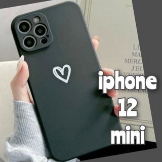 iPhone12mini iPhoneケース ブラック 黒 ハート おしゃれ(iPhoneケース)