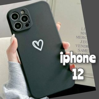 iPhone12 iPhoneケース ブラック ハート おしゃれ ソフトケース(iPhoneケース)