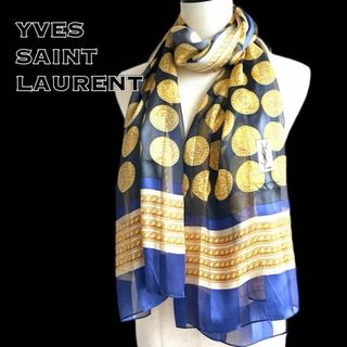 イヴサンローラン(Yves Saint Laurent)のYSL イヴサンローラン スカーフ ストール コイン柄 シルク 大判 ストール(バンダナ/スカーフ)