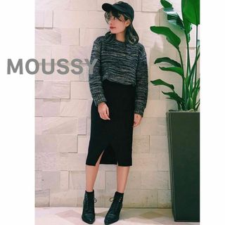 マウジー(moussy)のMOUSSY マウジー　ニット　タイト　ロング　スカート　黒　リブ　ブラック(ロングスカート)