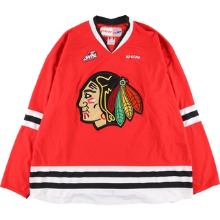 古着 ビッグサイズ 90年代 CCM NHL CHICAGO BLACKHAWKS シカゴブラックホークス Vネック ゲームシャツ ホッケーシャツ カナダ製 メンズXXXL /eaa320328(Tシャツ/カットソー(半袖/袖なし))