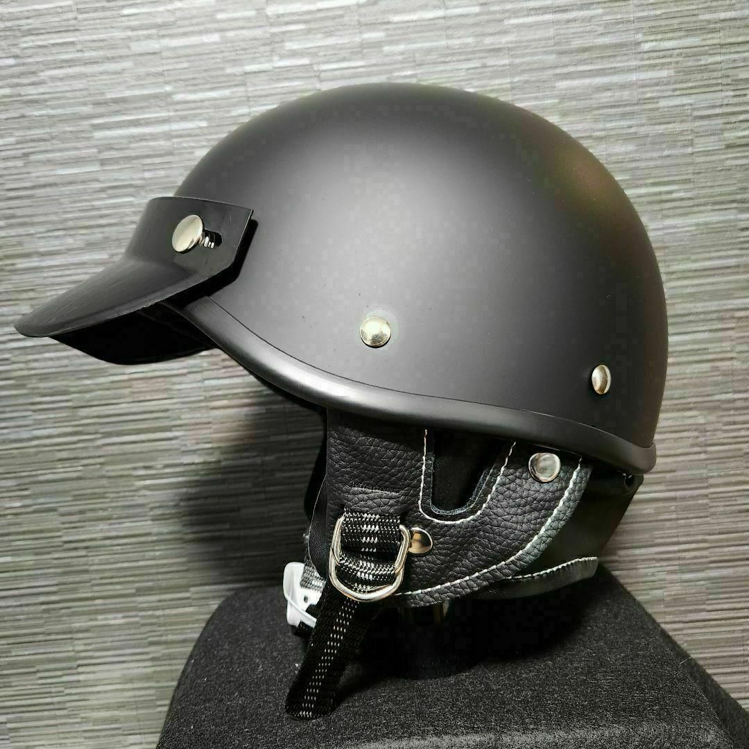 L　ポリスヘルメット　マットブラック　キャップ型　半帽　　半ヘル 自動車/バイクのバイク(ヘルメット/シールド)の商品写真