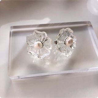 no.1577 淡水パールのクリアフラワーピアス パール フラワーピアス ピアス(ピアス)