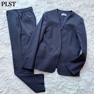 プラステ(PLST)のPLST パンツスーツ ビジネススーツ リネンブレンド ノーカラー グレー S(スーツ)