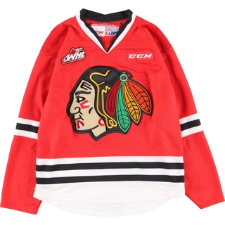 古着 90年代 CCM NHL CHICAGO BLACKHAWKS シカゴブラックホークス 七分袖 Vネック メッシュ ゲームシャツ カナダ製 レディースXS ヴィンテージ /eaa432847(Tシャツ(半袖/袖なし))