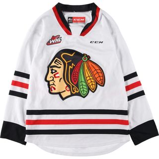 古着 CCM NHL CHICAGO BLACKHAWKS シカゴブラックホークス Vネック メッシュ ゲームシャツ ホッケーシャツ カナダ製 メンズS /eaa432848(Tシャツ/カットソー(半袖/袖なし))