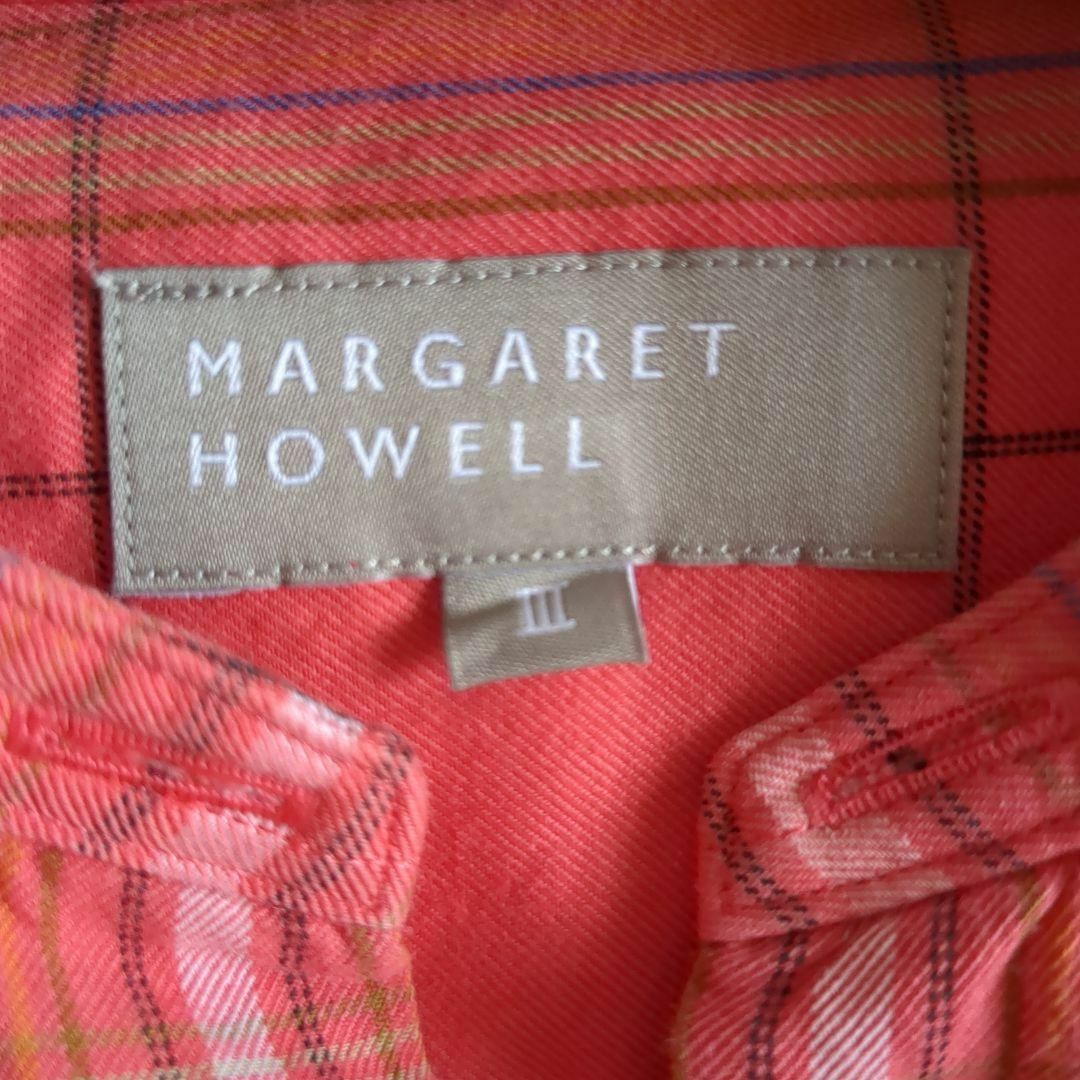 MARGARET HOWELL(マーガレットハウエル)のマーガレットハウエル チェックシャツ コットン ノーカラー 3 ピンクオレンジ レディースのトップス(シャツ/ブラウス(長袖/七分))の商品写真