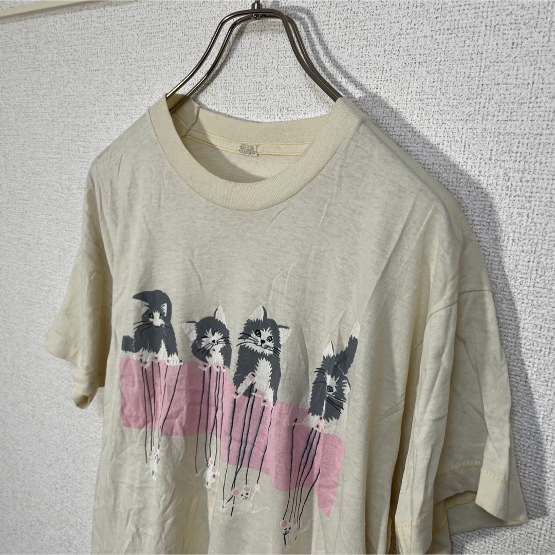 【アニマル】半袖Tシャツ　猫　ネズミ　ビンテージ　USA製　イエロー15 メンズのトップス(Tシャツ/カットソー(半袖/袖なし))の商品写真