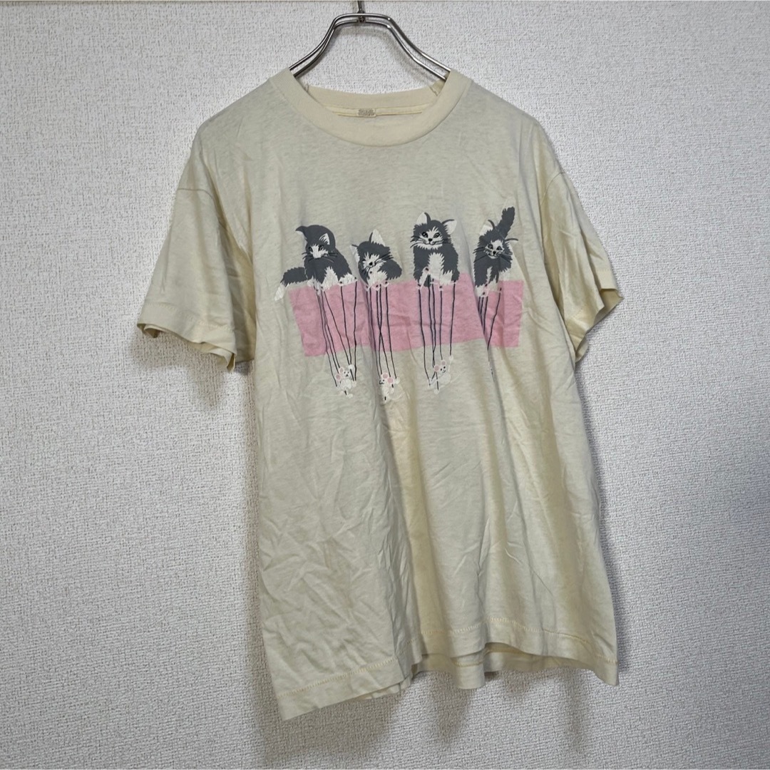 【アニマル】半袖Tシャツ　猫　ネズミ　ビンテージ　USA製　イエロー15 メンズのトップス(Tシャツ/カットソー(半袖/袖なし))の商品写真