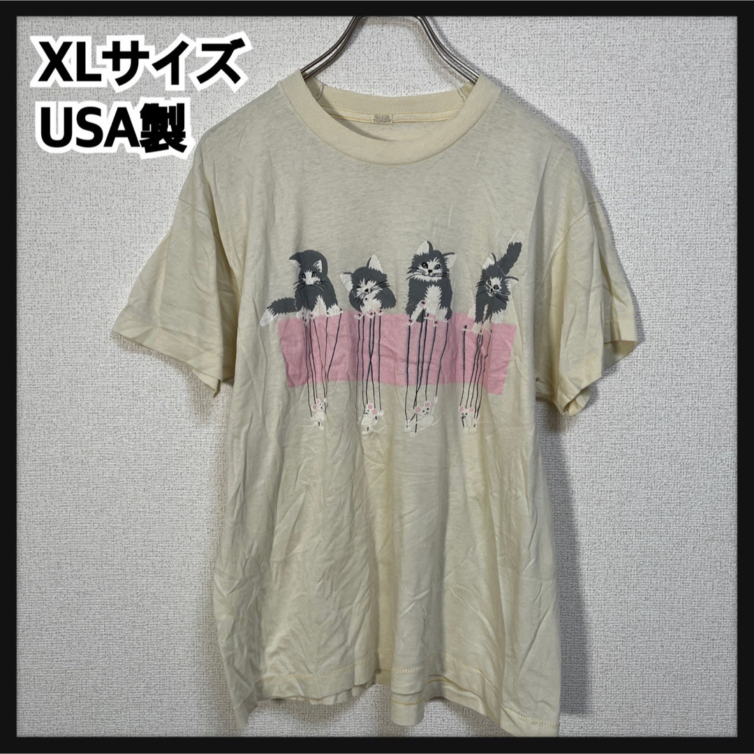 【アニマル】半袖Tシャツ　猫　ネズミ　ビンテージ　USA製　イエロー15 メンズのトップス(Tシャツ/カットソー(半袖/袖なし))の商品写真