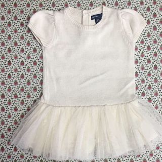 ベビーギャップ(babyGAP)の美品☆babyGAP白ニットチュールワンピ☆サイズ70(ワンピース)