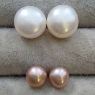 1 淡水真珠2色 大小セット 本真珠 艶あり シルバー silver(ピアス)