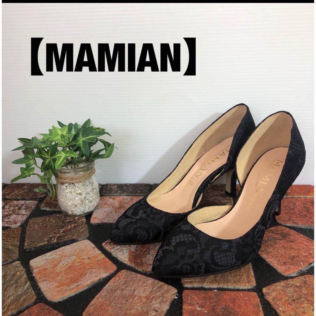 MAMIAN(マミアン)の【MAMIAN】サイドセパレートパンプス（22）黒　レース柄　小さめ レディースの靴/シューズ(サンダル)の商品写真