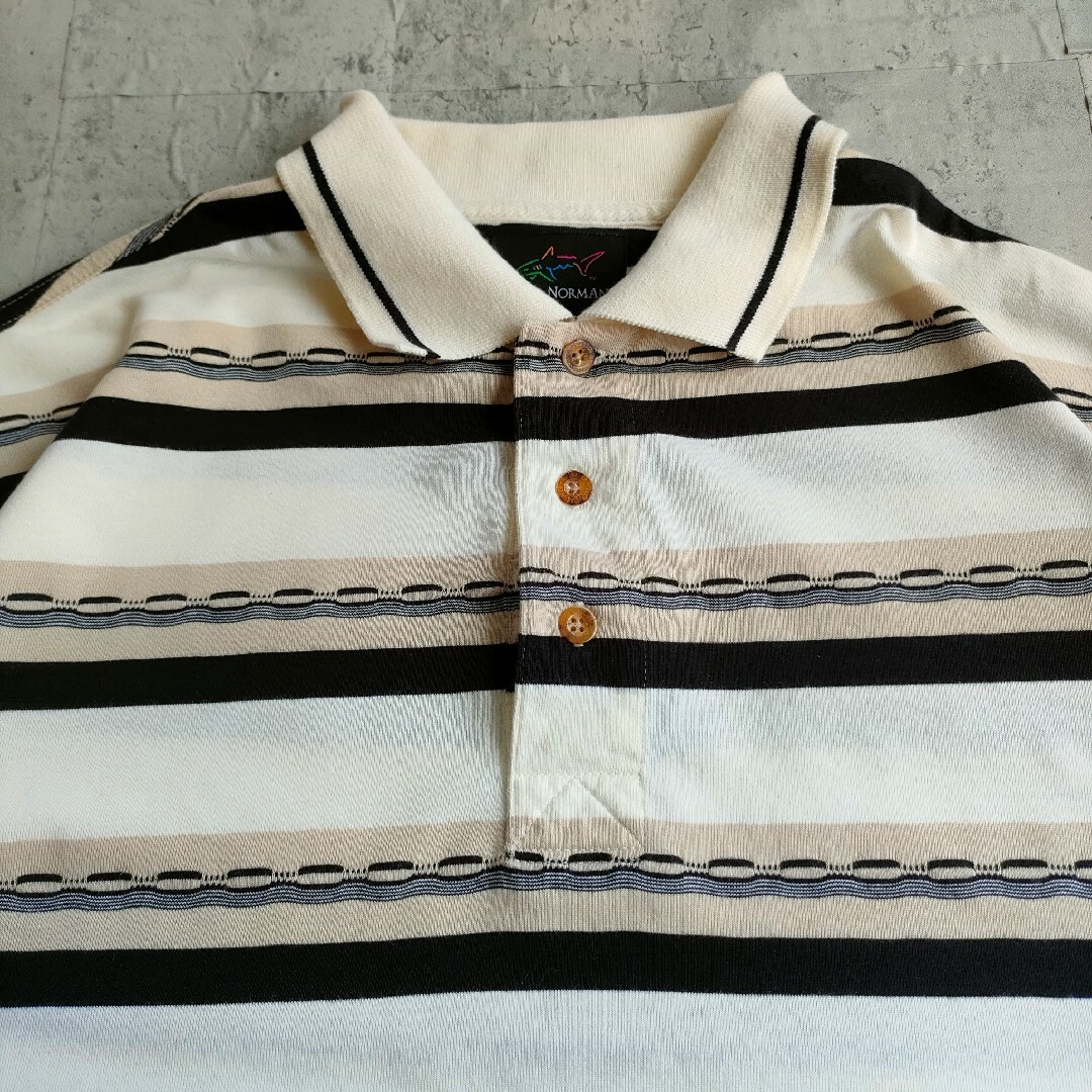 【C127】GREG NORMAN 90s USA古着 ボーダーリブ袖ポロシャツ メンズのトップス(ポロシャツ)の商品写真