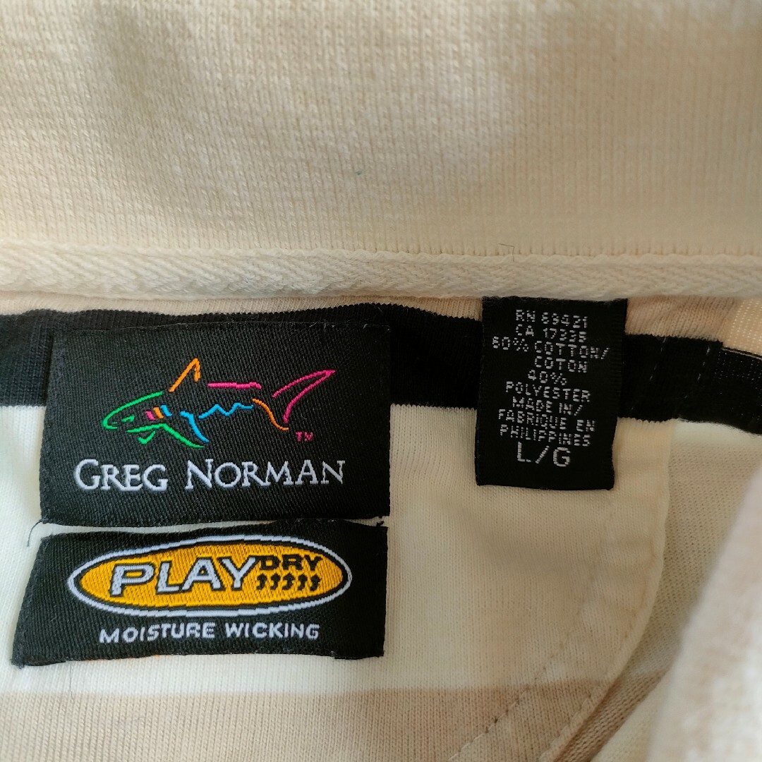 【C127】GREG NORMAN 90s USA古着 ボーダーリブ袖ポロシャツ メンズのトップス(ポロシャツ)の商品写真