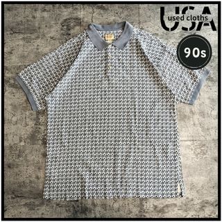 【C130】 80s~90s USA古着 幾何学 半袖ポロシャツ ビンテージ(ポロシャツ)