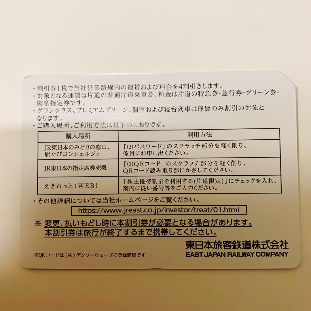 JR(ジェイアール)のJR東日本　株主優待　割引券 チケットの乗車券/交通券(鉄道乗車券)の商品写真