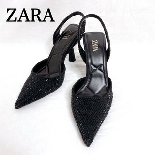 美品✨ザラ　ZARA ラインストーン ラメ　パンプス　黒