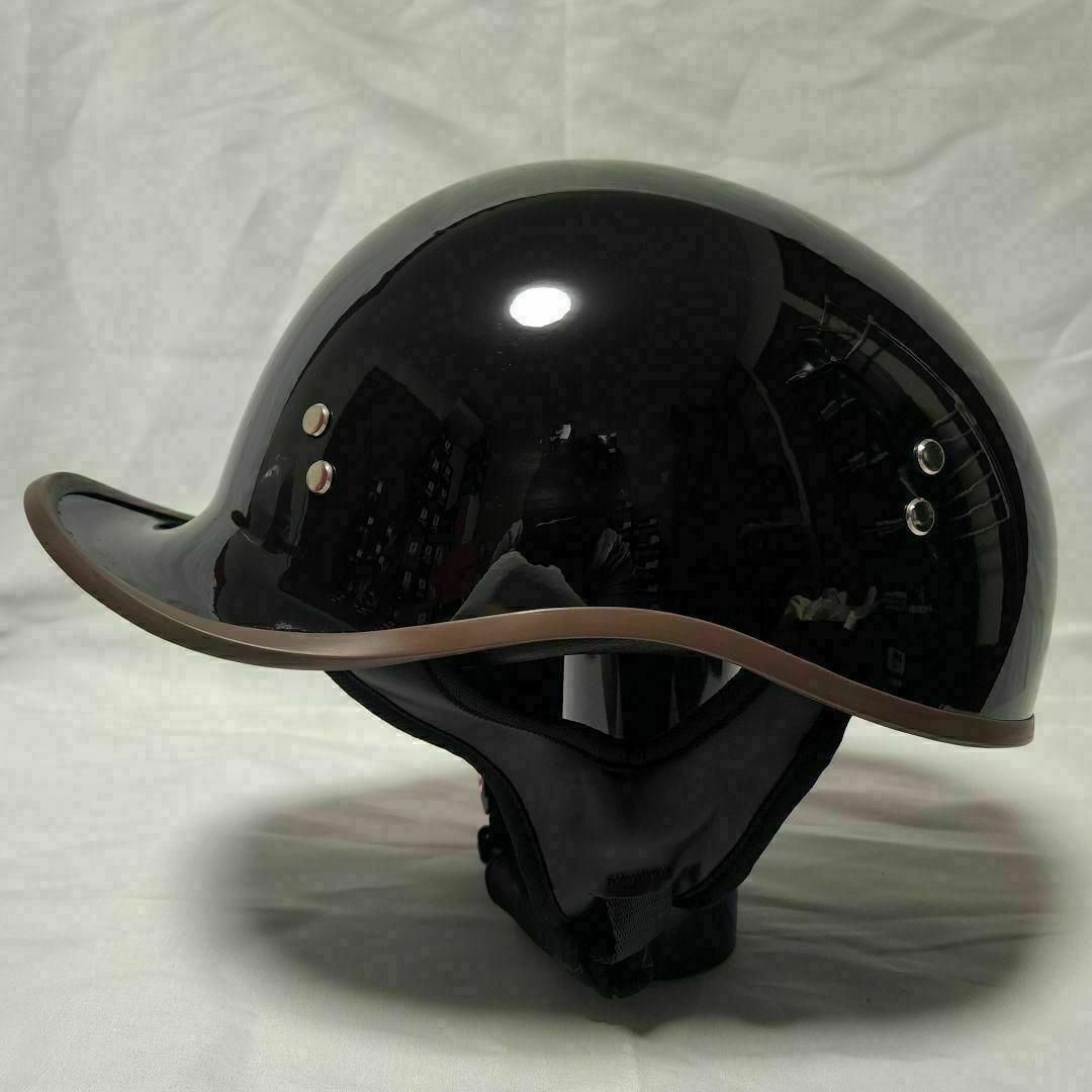 ダックテールヘルメット　バイザー付　ブラック　半帽　キャップ型　半ヘル 自動車/バイクのバイク(ヘルメット/シールド)の商品写真