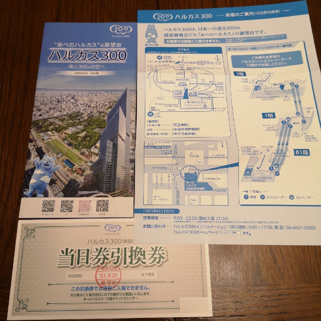 あべのハルカス300展望台　当日券引き換え券1枚 チケットの施設利用券(その他)の商品写真