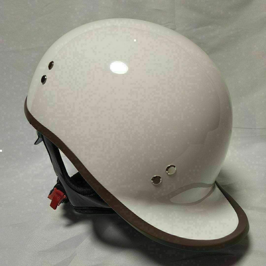 ダックテールヘルメット　バイザー付　ホワイト　半帽　キャップ型　半ヘル 自動車/バイクのバイク(ヘルメット/シールド)の商品写真