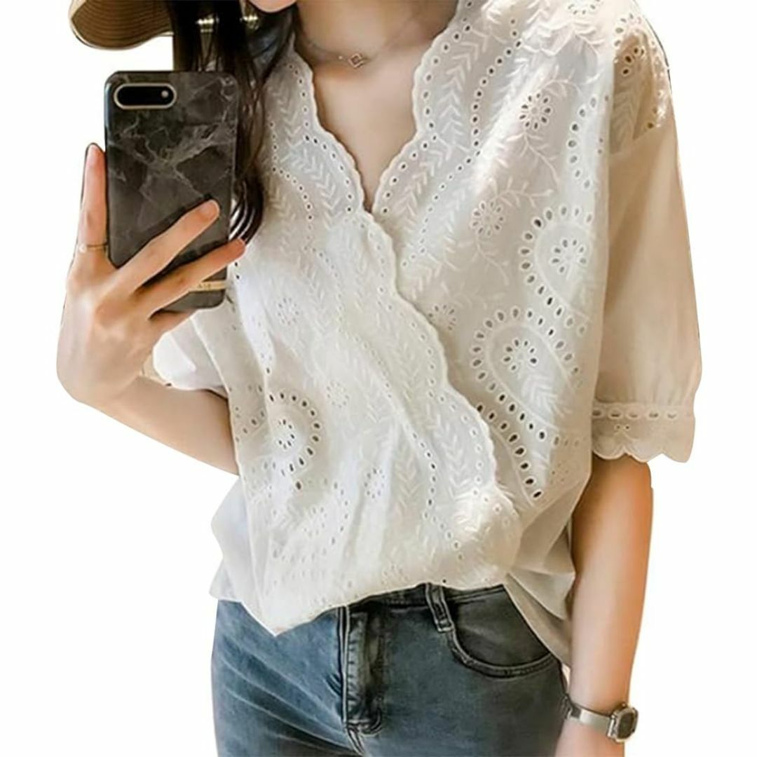 Wnodruke 刺繍 ブラウス レディース シャツ 夏 半袖 薄手 ゆったり  レディースのファッション小物(その他)の商品写真