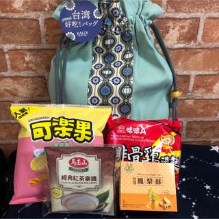 カルディ(KALDI)の抜き取りなし★カルディ　台湾バッグ　セージブルー　食品付き　サブバッグ　紅茶(トートバッグ)