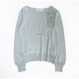 ルネ(René)の《美品》Rene ルネ ニット 薄手 フラワーモチーフ パールビジュー グリーン(ニット/セーター)