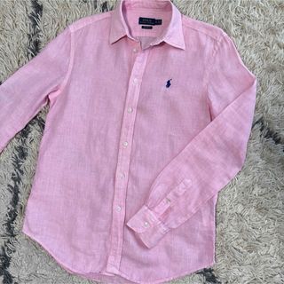 ポロラルフローレン(POLO RALPH LAUREN)のポロラルフローレン　リネン　麻　ネイビーポニー　ピンク　長袖　シャツ(シャツ/ブラウス(長袖/七分))