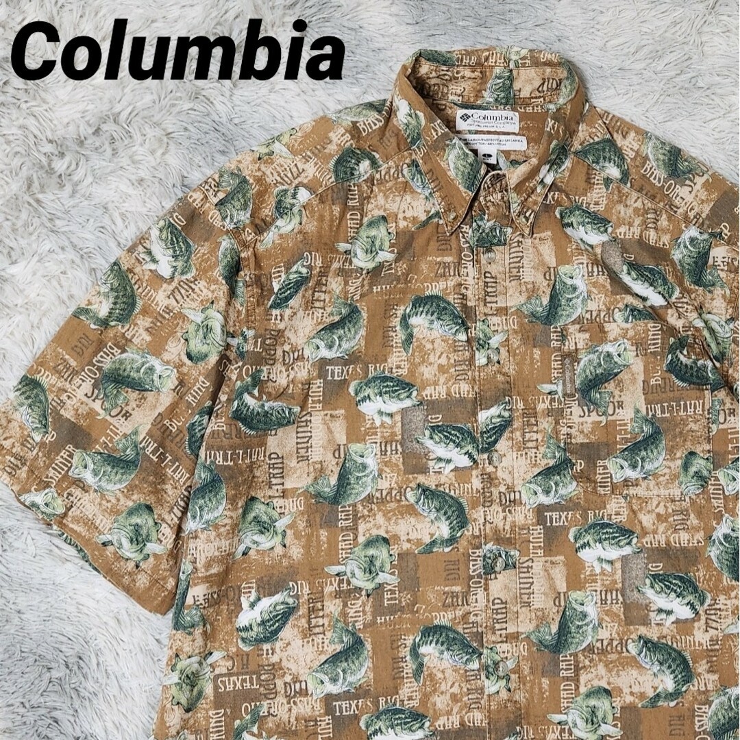 Columbia(コロンビア)の90s Columbia 総柄 ブラックバス 半袖シャツ コロンビア メンズのトップス(シャツ)の商品写真