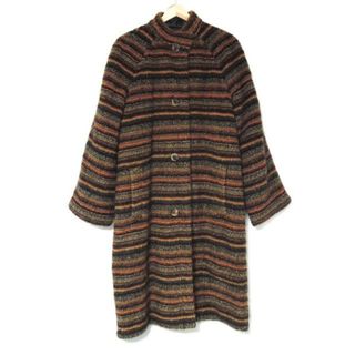 ミッソーニ(MISSONI)のMISSONI(ミッソーニ) コート サイズ46 L レディース美品  - 黒×オレンジ×マルチ 長袖/ボーダー/リバーシブル/中綿/秋/冬(その他)