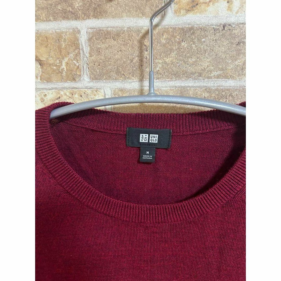 UNIQLO(ユニクロ)の【美品】UNIQLO エクストラファインメリノクルーネックセーター 18wine メンズのトップス(ニット/セーター)の商品写真