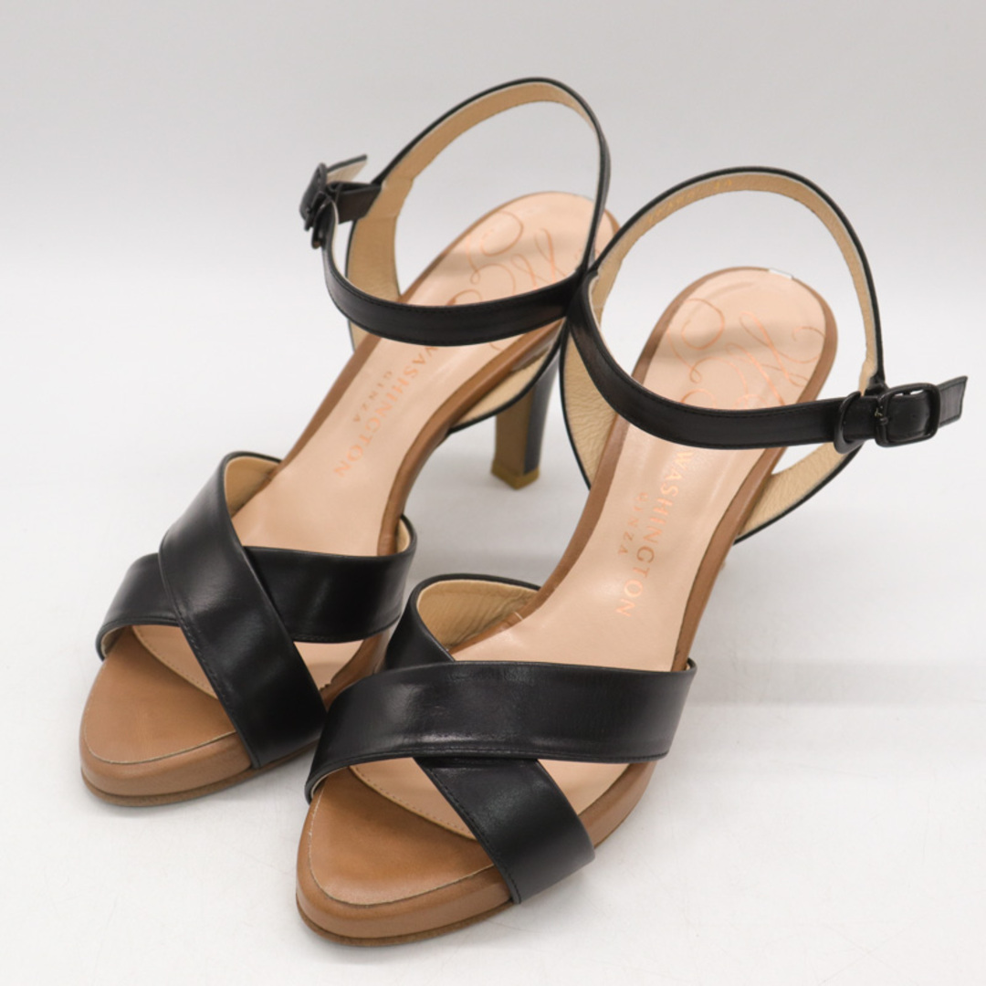 銀座ワシントン サンダル 本革 レザー ハイヒール ブランド 靴 シューズ 日本製 黒 レディース 24サイズ ブラック WASHINGTON レディースの靴/シューズ(サンダル)の商品写真