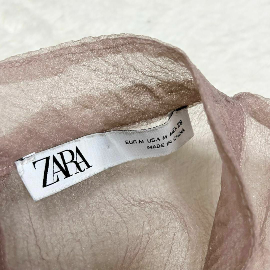 ZARA(ザラ)の【美品】ZARA ザラ　ブラウス　シースルー　パフスリーブ　ピンク　切り替え レディースのトップス(シャツ/ブラウス(長袖/七分))の商品写真