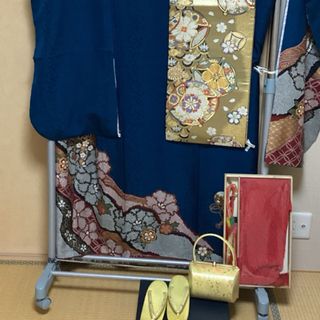 振袖セット＊　正絹　トールサイズ　紺色　　169cm 高身長(振袖)